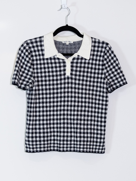 Alex Mill Sweaters - Alex Mill Women's Carl Cotton Cashmere Short Sleeve Polo Sweater Top Gingham S